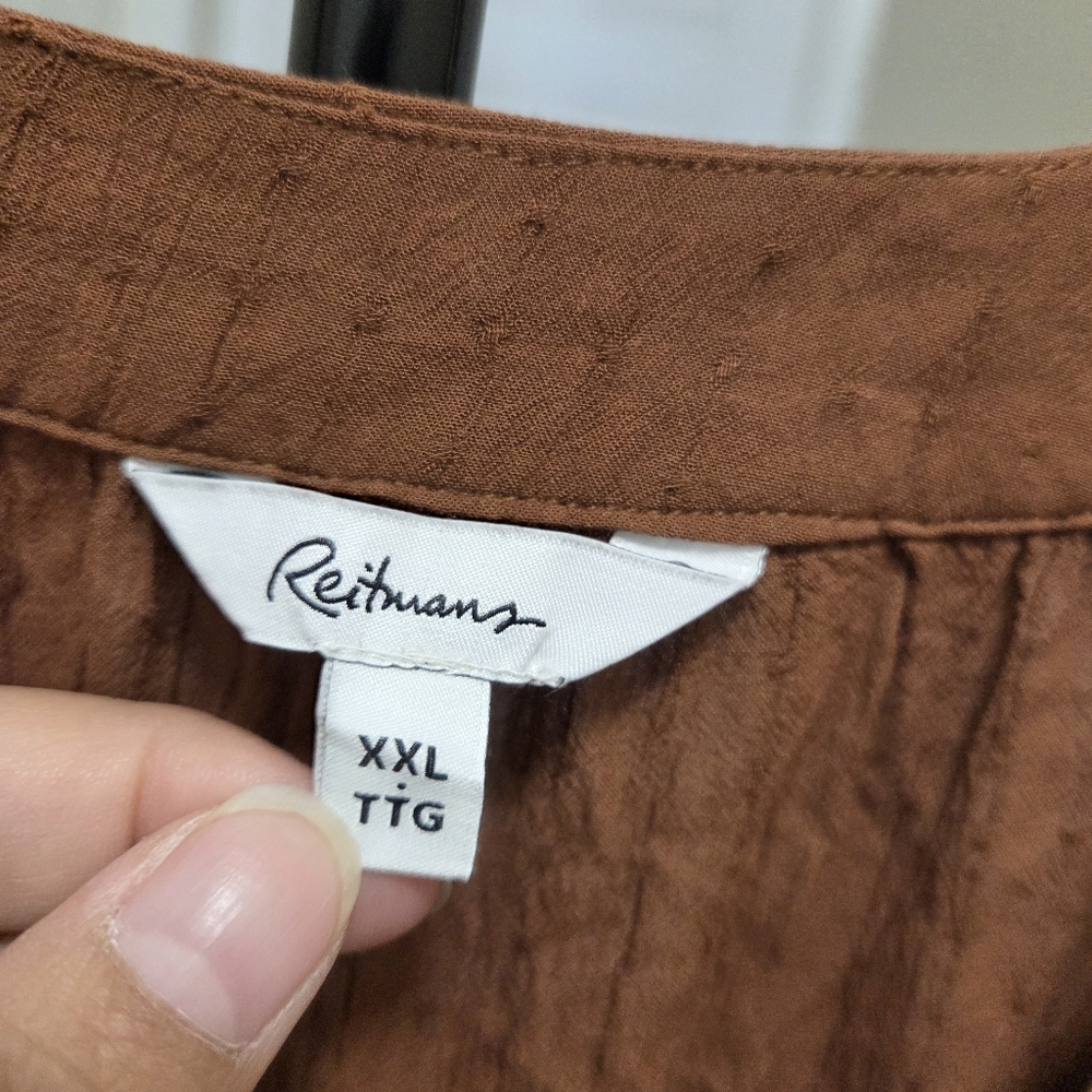 Reitmans Plus Size 100% Viscose Rust Brown V-Neck Peasant Tunic Top Boho - Picture 8 of 9